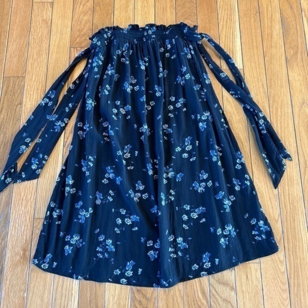 American Eagle Skirt Womens XS Black & Blue Floral Bohemian Stretch Waist Ties